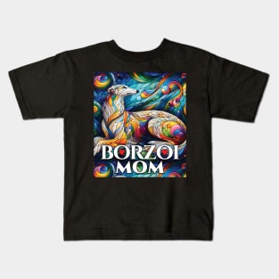 Borzoi mom, stained glass. I love borzois. Kids T-Shirt